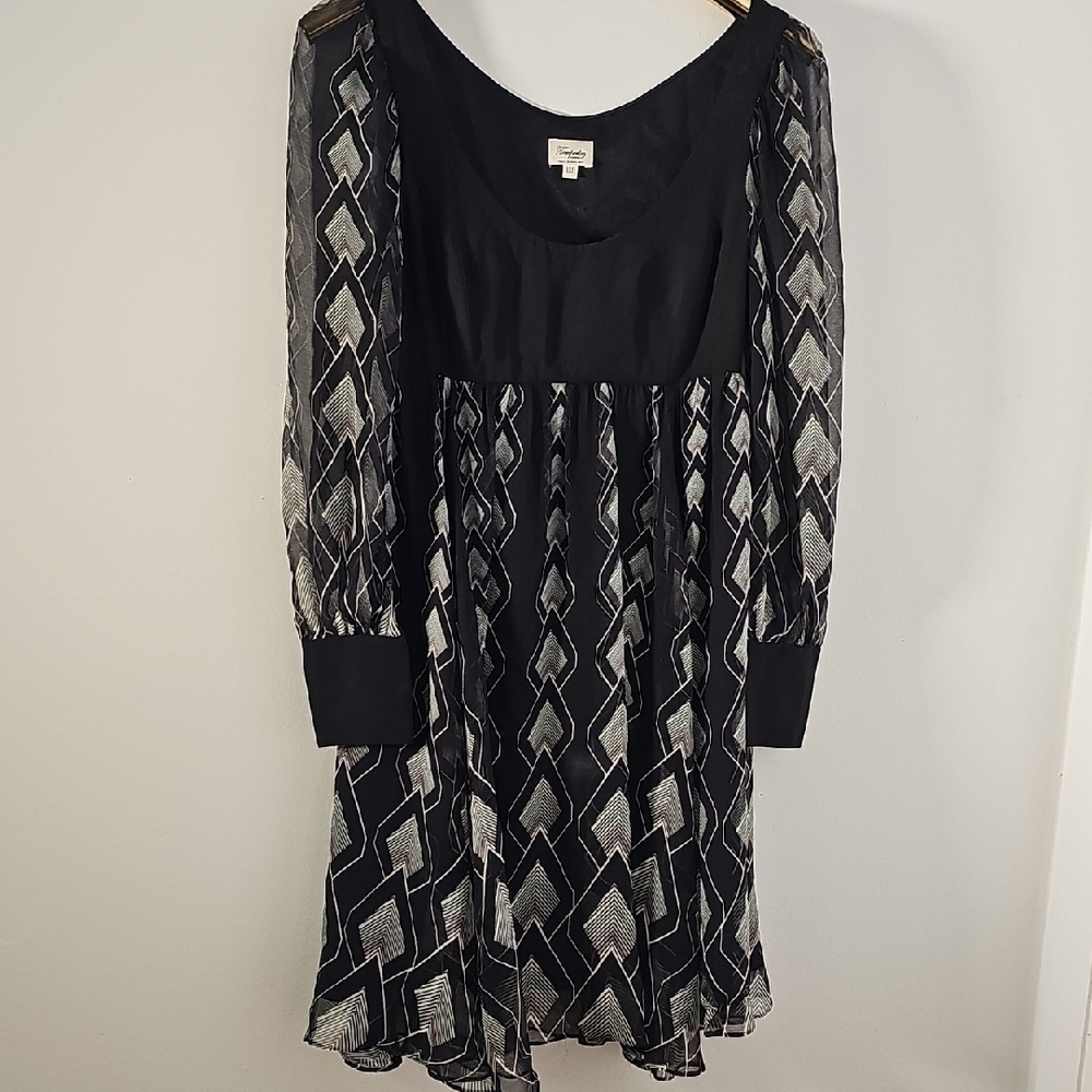 Temperley London Black/ White High Waisted Baby Doll Bishop Sleeve Dress. Sz 4